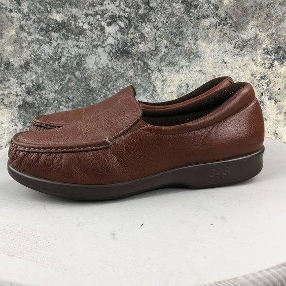 SAS Women's Size 9** Twin Mulch Brown Leather Slip On Closed Moc Toe Loafers - Picture 3 of 11